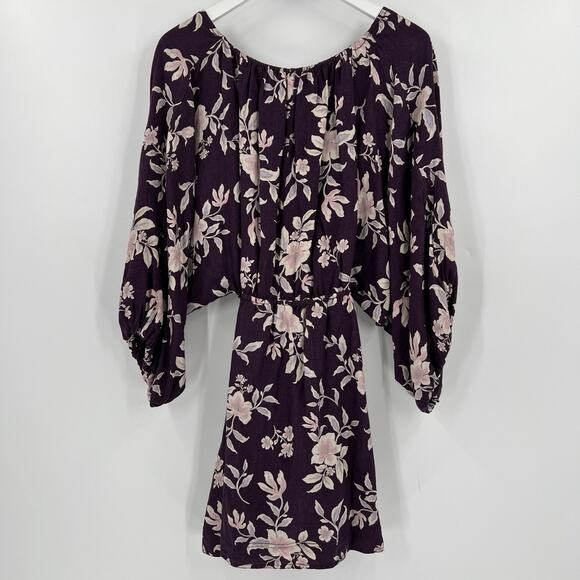 Free People Portia Linen Blend Floral Mini Dress Mulberry Purple Size Medium NWT - Picture 8 of 13